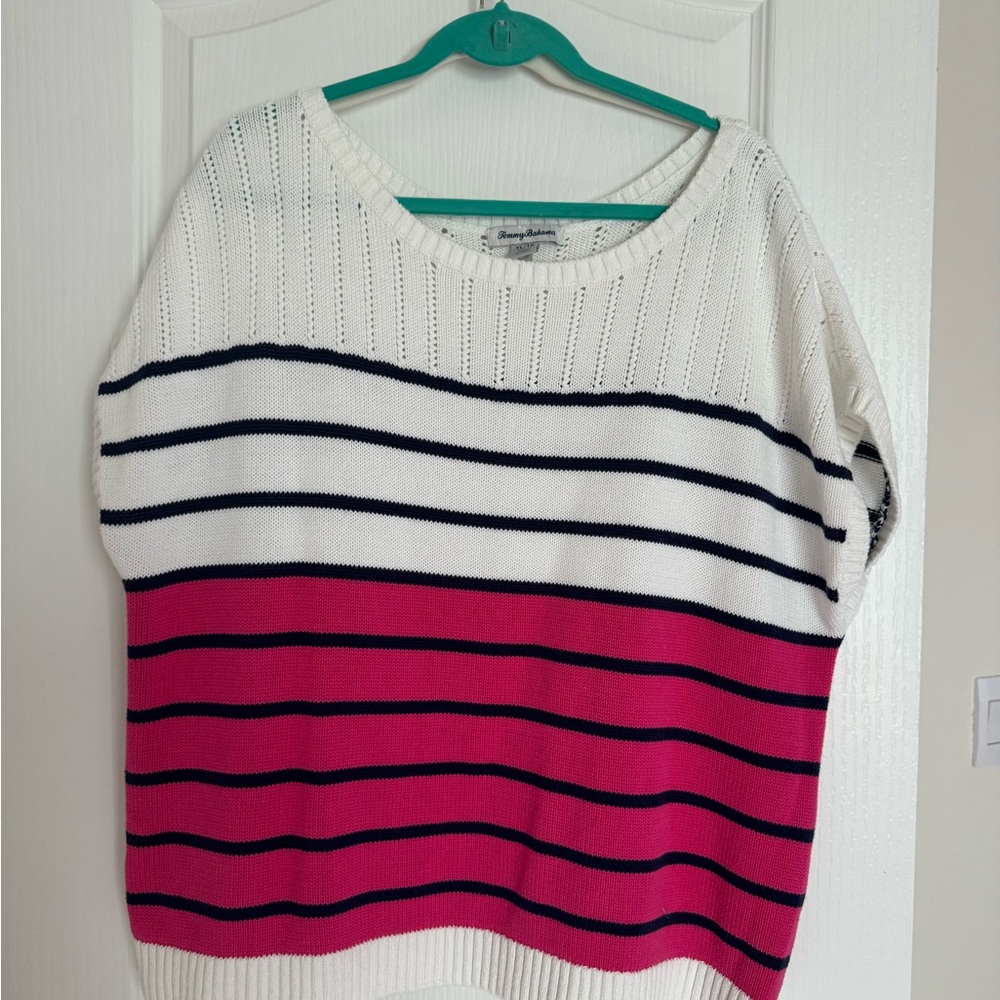 Tommy Bahama Women's Pink White Sleeveless Knit Vest Sweater Top